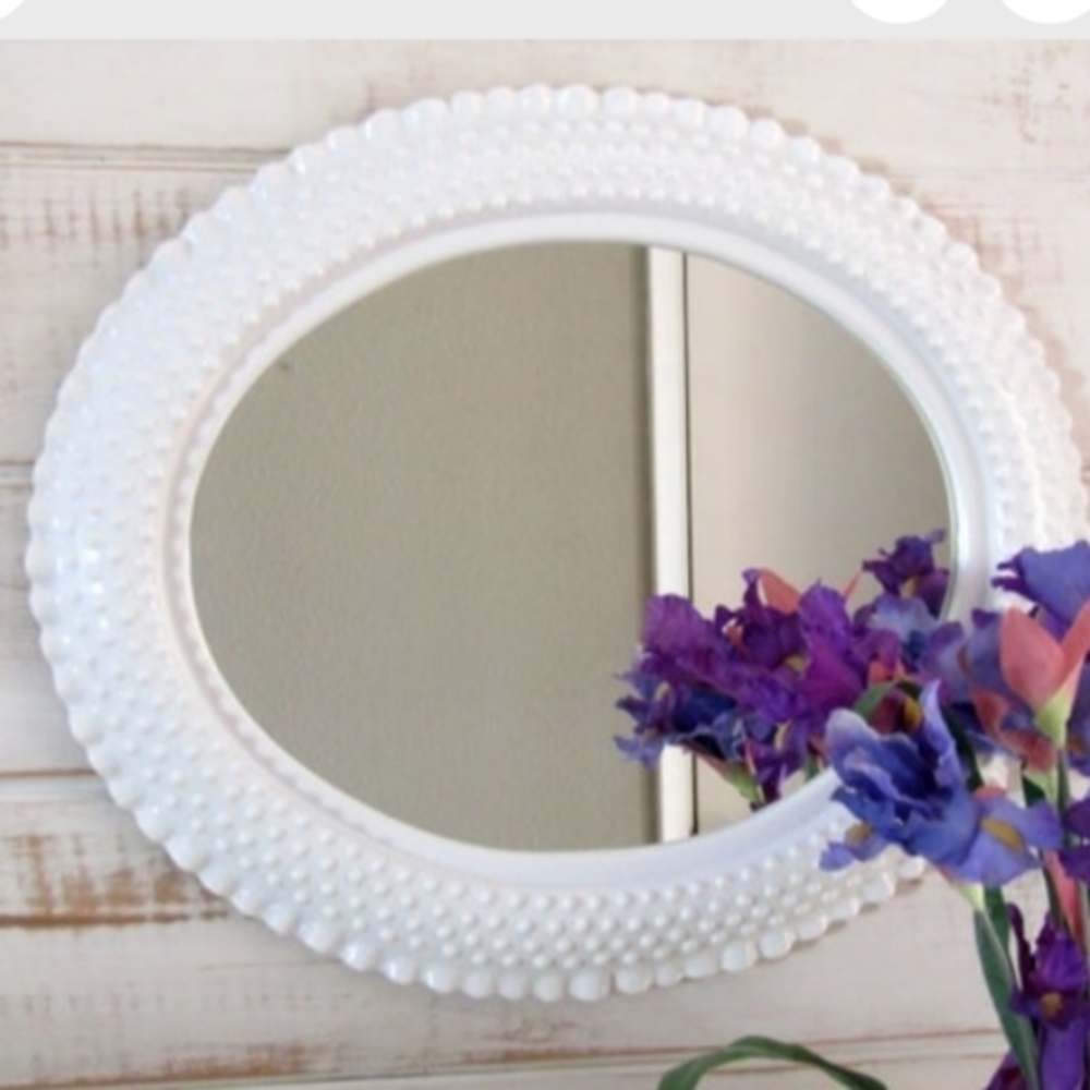 Vintage Burnwood Homco Hobnail includes 3 pieces mirror, basket & perfume bottle